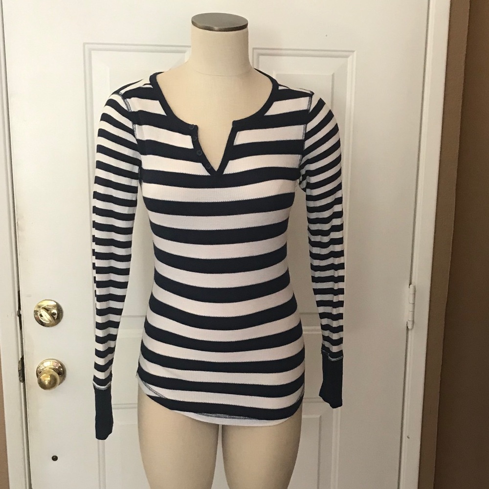 Stripe White and Navy Blue Long Sleeve